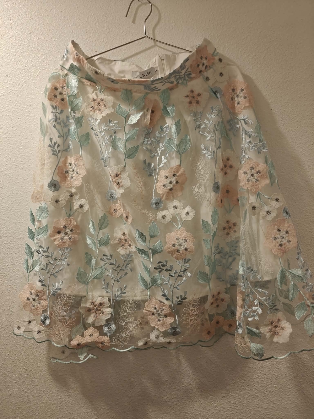 "New Chicwish" Embroidered Floral Midi Skirt - Pastel Blue & Blush - Picture 5 of 8